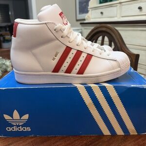 Adidas Pro Model J White Scarlet Red Sneakers Big Kids Sz 5.5 Women's Sz 7.5